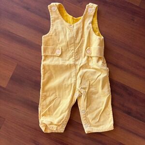 Vintage Handmade Yellow Corduroy Overalls 12-18 Months Retro Kids Sleeveless